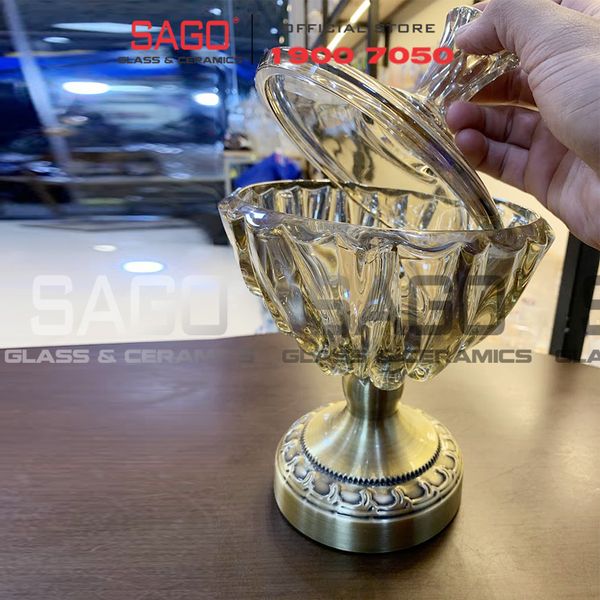  ELEGANT NC-3917 - Dĩa Thủy Tinh Tiệp Chân Đồng Sọc Xoáy Elegant Đường Kính 16.5cm | Thủy Tinh Màu Cao Cấp 