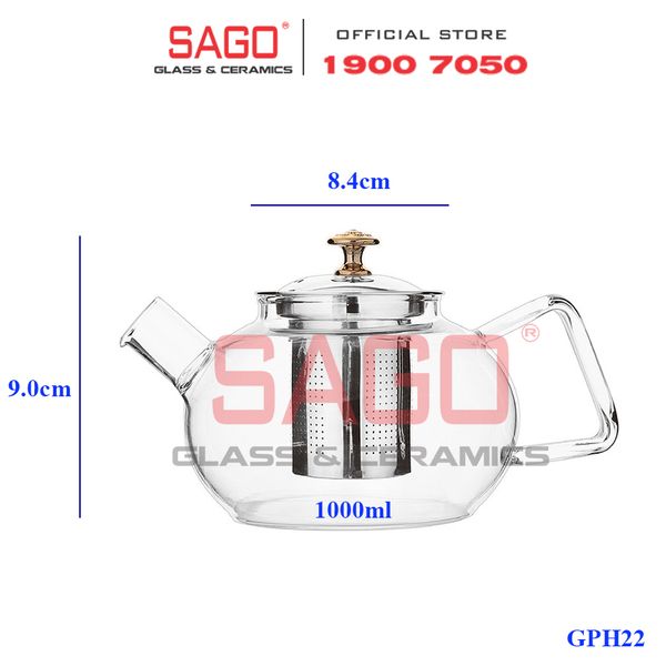  Deli GPH22 - Bình Thủy Tinh Chịu Nhiệt Delisoga Borosilicate Glass Pitcher 1000ml Nắp Inox | Thủy Tinh Cao Cấp 