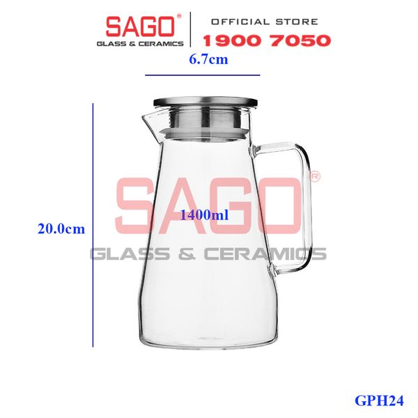  Deli GPH24 - Bình Thủy Tinh Chịu Nhiệt Delisoga Borosilicate Glass Pitcher 1400ml Nắp Inox | Thủy Tinh Cao Cấp 