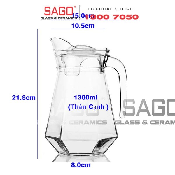  Deli EH1028 - Bình Nước Thủy Tinh Deli Pitcher 1300ml |  Chặt Góc 