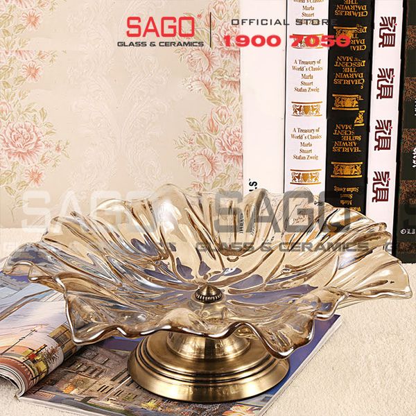  ELEGANT NC-308-1 - Dĩa Thủy Tinh Hoa Tulip Chân Đồng Elegant Đường Kính 38.0cm | Thủy Tinh Màu Cao Cấp 