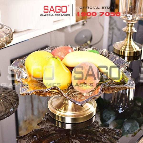  ELEGANT NC-308-1 - Dĩa Thủy Tinh Hoa Tulip Chân Đồng Elegant Đường Kính 38.0cm | Thủy Tinh Màu Cao Cấp 