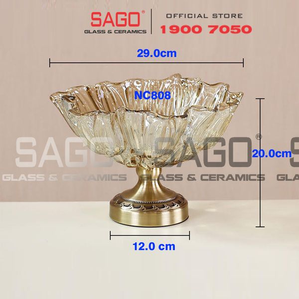  ELEGANT NC-308 - Dĩa Thủy Tinh Hoa Tulip Chân Đồng Elegant Đường Kính 29.0cm | Thủy Tinh Màu Cao Cấp 