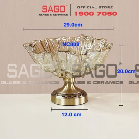  ELEGANT NC-308 - Dĩa Thủy Tinh Hoa Tulip Chân Đồng Elegant Đường Kính 29.0cm | Thủy Tinh Màu Cao Cấp 