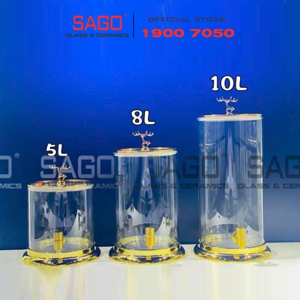  Bình Trụ Thủy Tinh Nắp Hưu Vàng 5.0 Lít | Có Vòi 