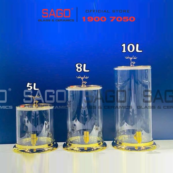  Bình Trụ Thủy Tinh Nắp Hưu Vàng 8.0 Lít | Có Vòi 