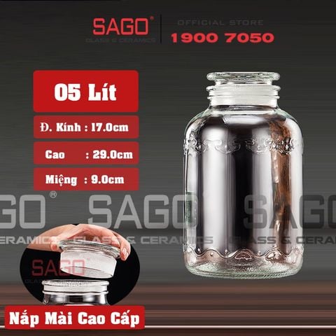  Bình Ngâm Rượu Bầu Lượn Sóng Nắp Mài 5.0 Lít | Tùy Chọn Có hoặc không Vòi 