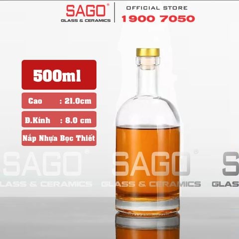  Bình Chiết Rượu , Bình Ngâm Rượu Trụ Tròn 500ml | Nắp Nhựa Bọc Thiết 