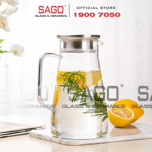  Deli GPH24 - Bình Thủy Tinh Chịu Nhiệt Delisoga Borosilicate Glass Pitcher 1400ml Nắp Inox | Thủy Tinh Cao Cấp 