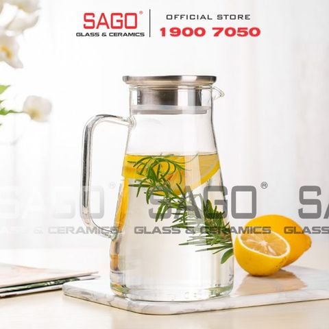  Deli GPH24 - Bình Thủy Tinh Chịu Nhiệt Delisoga Borosilicate Glass Pitcher 1400ml Nắp Inox | Thủy Tinh Cao Cấp 