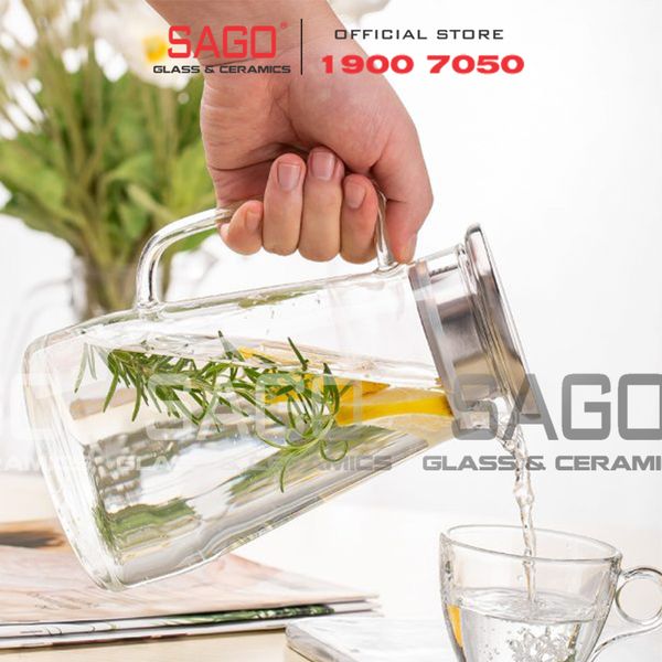  Deli GPH24 - Bình Thủy Tinh Chịu Nhiệt Delisoga Borosilicate Glass Pitcher 1400ml Nắp Inox | Thủy Tinh Cao Cấp 