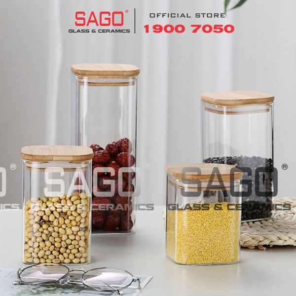  GPG4060-1 - Hũ Thủy Tinh Vuông Delisoga Borosilicate Storage Glass 315ml Nắp Gỗ | Thủy Tinh Cao Cấp 