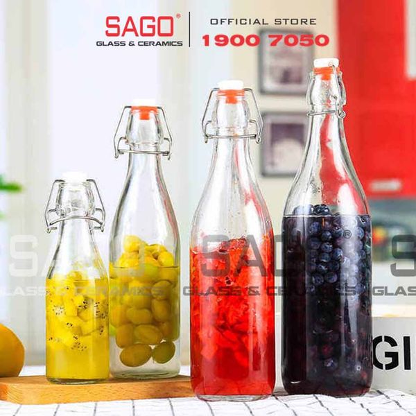  Chai Thủy Tinh Tròn Nắp Gài Thép | Tùy Chọn Dung Tích 