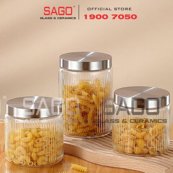  DELI HMFG60-900B - Hũ Thủy Tinh Delisoga Striped Pillar Glass Jar 900ml , Nắp Inox 304 | Thủy Tinh Cao Cấp 