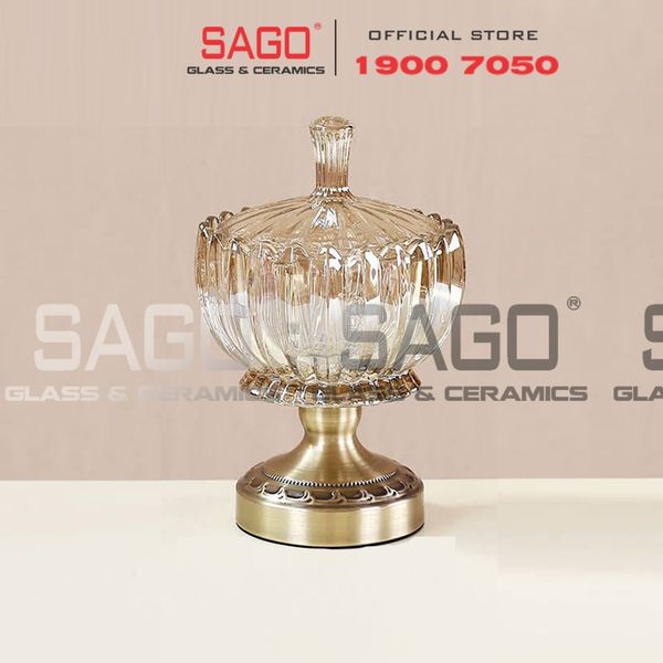 ELEGANT NC-3312JN - Dĩa Thủy Tinh Tiệp Chân Đồng Sọc Bầu Elegant Đường Kính 16.5cm | Thủy Tinh Màu Cao Cấp 