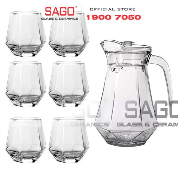  Deli EH1028/L7 - Bộ 06 Ly + Bình Nước Thủy Tinh Deli Pitcher 1300ml | Chặt Góc 