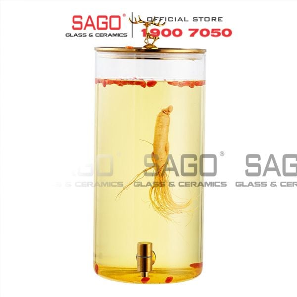 Bình Trụ Thủy Tinh Nắp Hưu Vàng 8.0 Lít | Có Vòi 