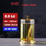  Bình Trụ Thủy Tinh Nắp Hưu Vàng 8.0 Lít | Có Vòi 