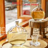  Bình Rượu Thủy Tinh Dẹp Tròn 500ml , 750ml Nút Nhấn | Bình Chiết Rượu Cao Cấp 
