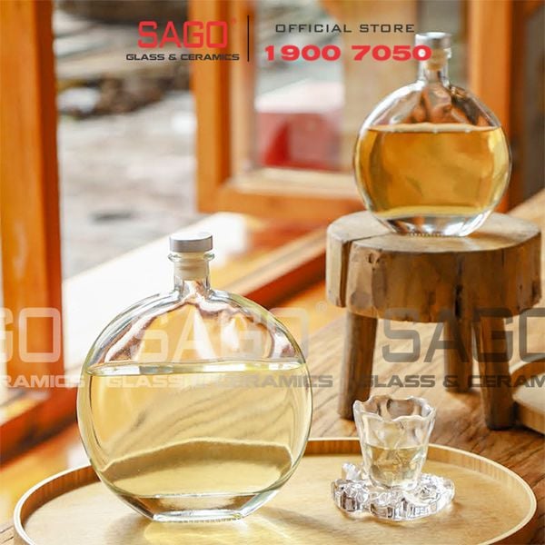  Bình Rượu Thủy Tinh Dẹp Tròn 500ml , 750ml Nút Nhấn | Bình Chiết Rượu Cao Cấp 