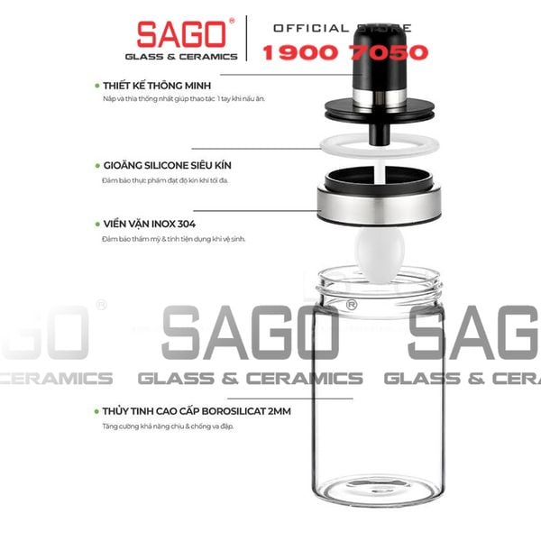  Hũ Thủy Tinh Gia Vị Có Thìa 250ml Viền Inox Cao Cấp | Thủy Tinh Cao cấp 