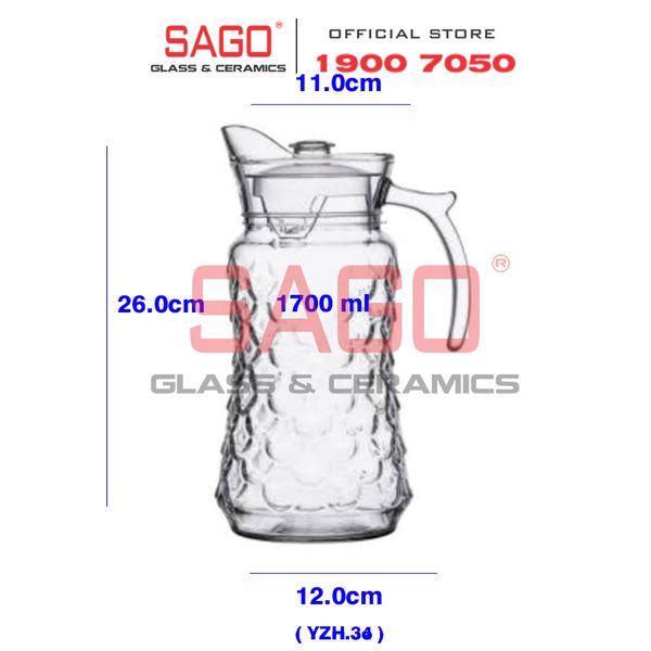  DELI YZH34 - Bình Nước Thủy Tinh Deli Pitcher Glass 1700ml | Thủy Tinh Cao Cấp 