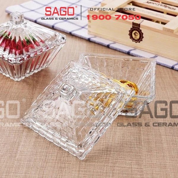  Deli TG1035-4.5 - Thố Mứt Thủy Tinh Deli Vuông Caro | Thủy Tinh Cao Cấp 