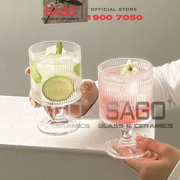  INS JYGB6 - Ly Thủy Tinh INS có Chân Strip Empilable Cocktail Glass 230ml | Thủy Tinh Cao Cấp 