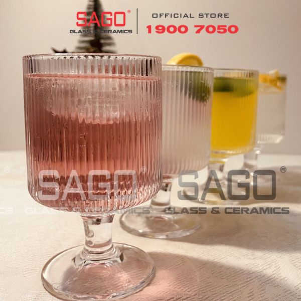  INS JYGB6 - Ly Thủy Tinh INS có Chân Strip Empilable Cocktail Glass 230ml | Thủy Tinh Cao Cấp 