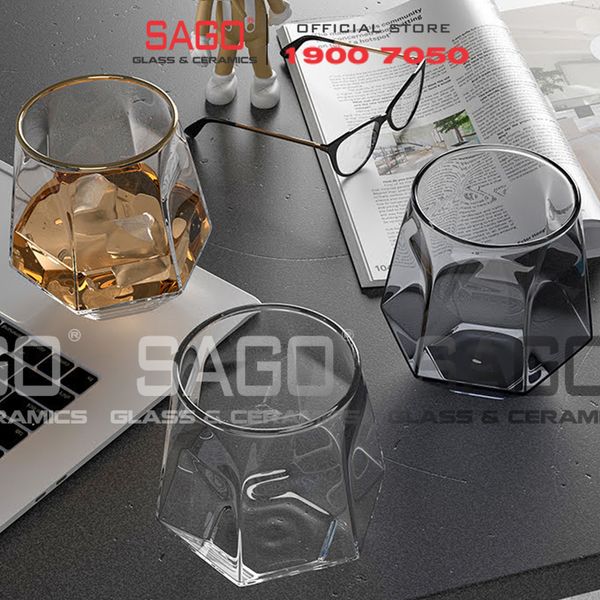  Deli 5163-2HS - Ly thủy tinh Deli Hexagon Whisky Rock Smoke Grey 320ml | Thủy Tinh Cao Cấp 