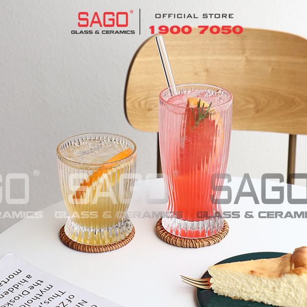  Deli DSKB162-2A - Ly Thủy Tinh Deli Stripes Tumber Glass 360ml | Thủy Tinh Cao Cấp 