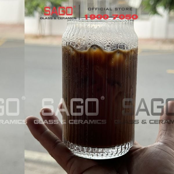 Deli JS5177B - Ly Thủy Tinh Sọc Deli Strip Can Glass 460ml | Thủy Tinh Cao Cấp 