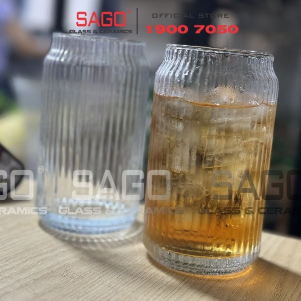  Deli JS5177B - Ly Thủy Tinh Sọc Deli Strip Can Glass 460ml | Thủy Tinh Cao Cấp 