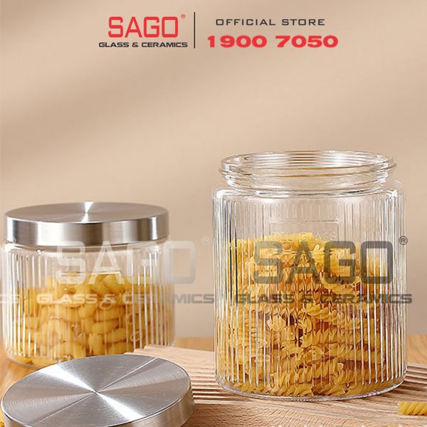  DELI HMFG60-1650B - Hũ Thủy Tinh Delisoga Striped Pillar Glass Jar 1650ml , Nắp Inox 304 | Thủy Tinh Cao Cấp 