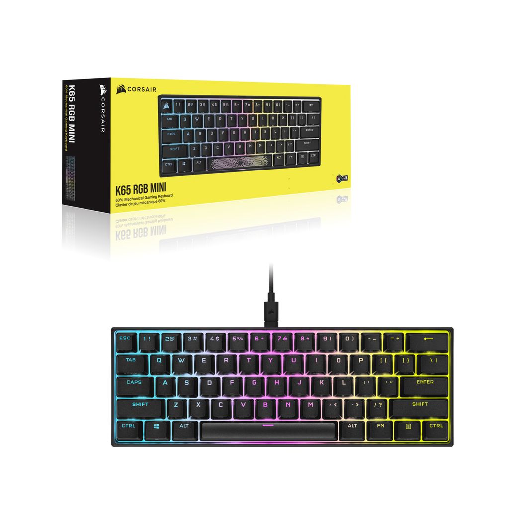 Bàn phím Corsair K65 RGB MINI 60% Mechanical Gaming Keyboard — CHERRY MX Red — Black