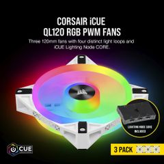 Fan Corsair iCUE QL120 RGB 120mm PWM Fan — Triple Fan Kit with Lighting Node CORE