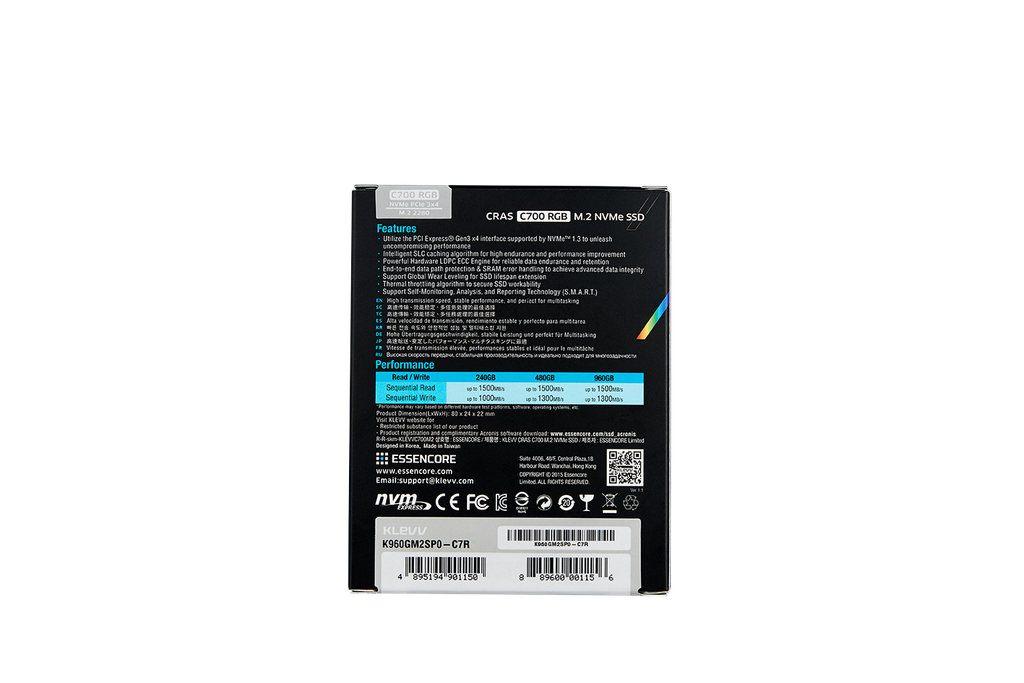 SSD Klevv CRAS C700 RGB 960GB M2 NVME Gen3x4