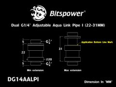 Bitspower Ftting Dual Adjustable Aqua Link Pipe I (22-31MM) (True Brass)