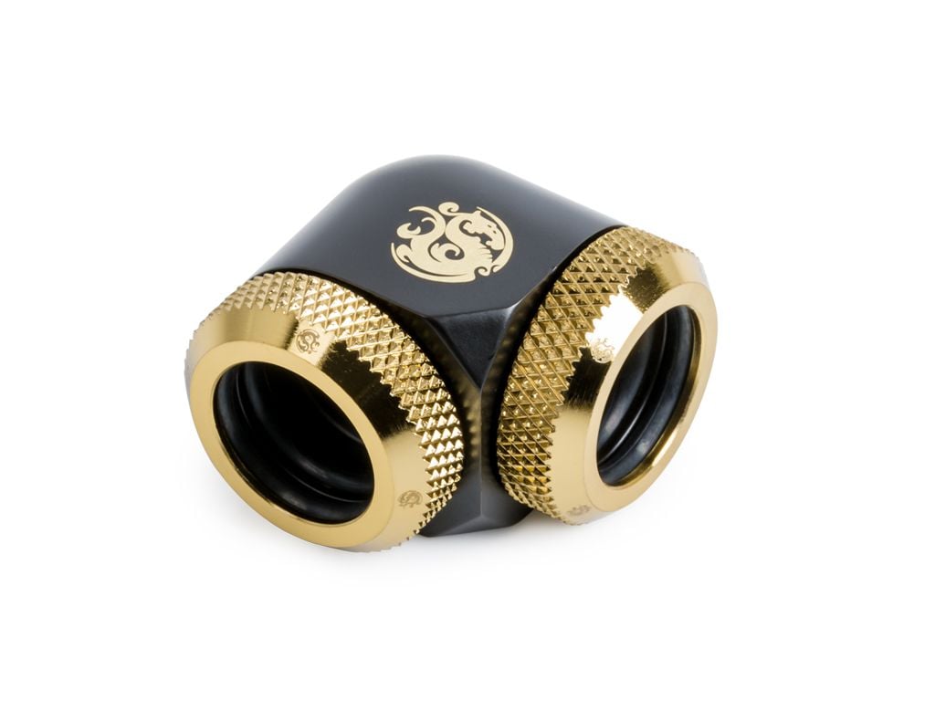 Bitspower Carbon Black/True Brass Enhance 90-Degree Dual Multi-Link Adapter For OD 12MM