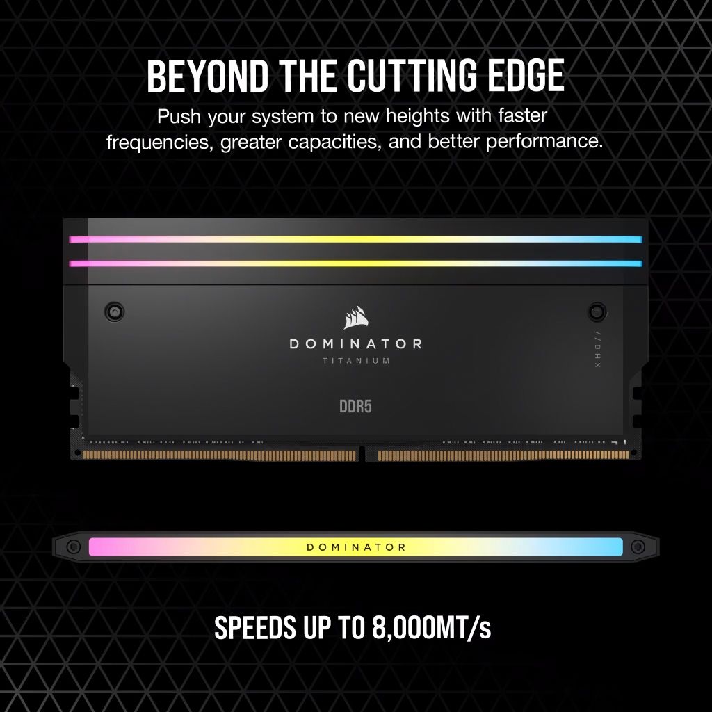 RAM Corsair DOMINATOR® TITANIUM RGB 48GB (2x24GB) DDR5 DRAM 6000MT/s CL30 Intel XMP Memory Kit — Black