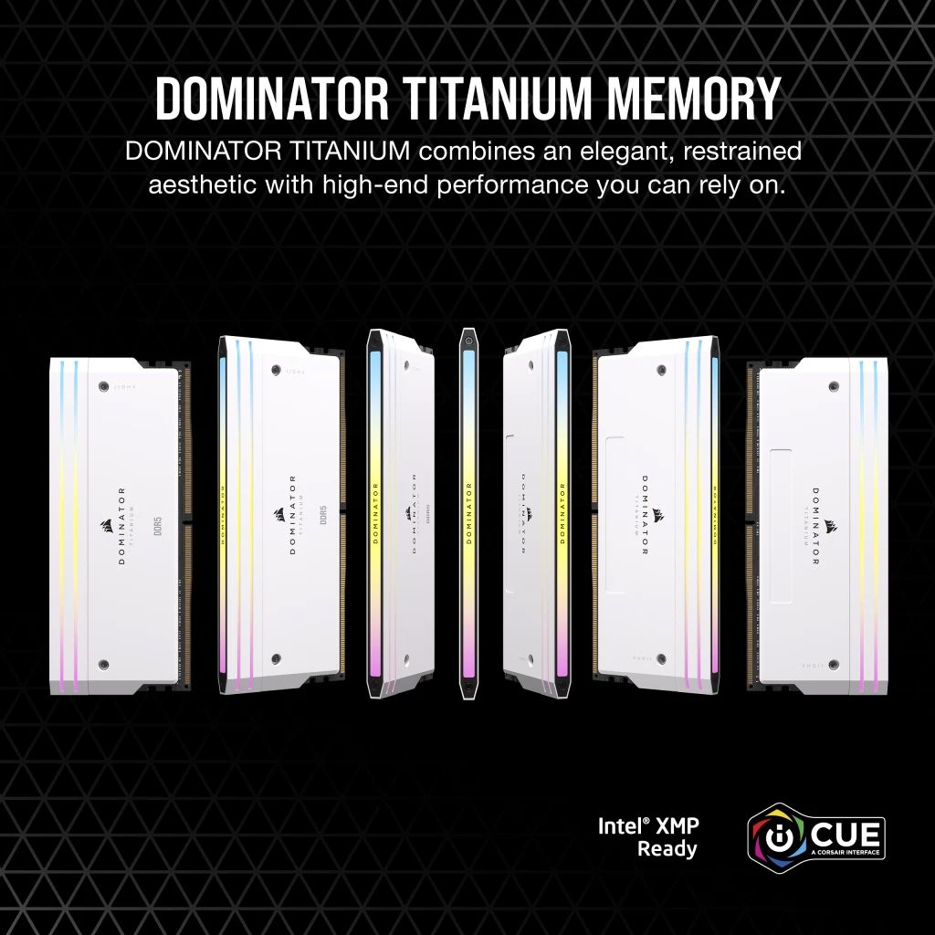 RAM Corsair DOMINATOR® TITANIUM RGB 32GB (2x16GB) DDR5 DRAM 6400MT/s CL32 Intel XMP Memory Kit — White