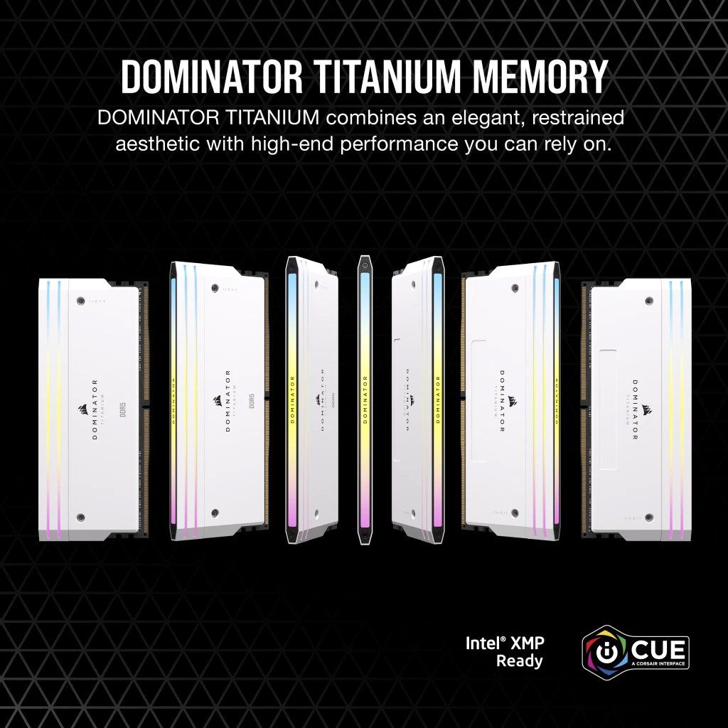 RAM Corsair DOMINATOR® TITANIUM RGB 32GB (2x16GB) DDR5 DRAM 6600MT/s CL32 Intel XMP Memory Kit — White