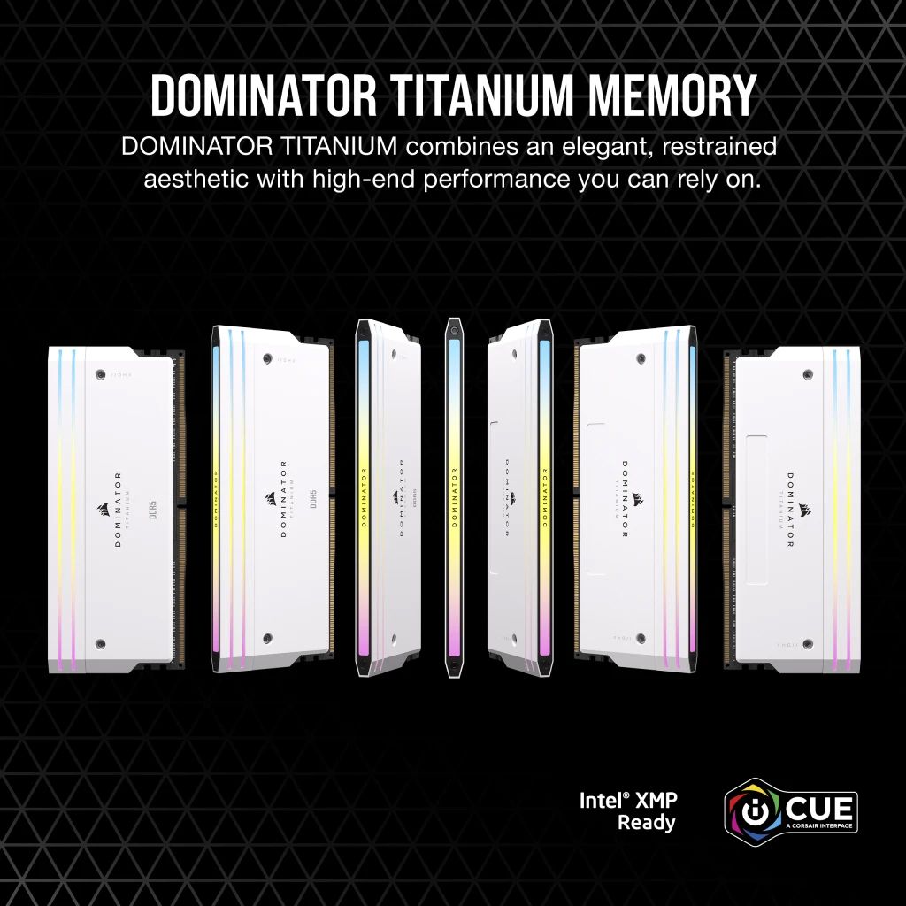 RAM Corsair DOMINATOR® TITANIUM RGB 96GB (2x48GB) DDR5 DRAM 6400MT/s CL32 Intel XMP Memory Kit — White