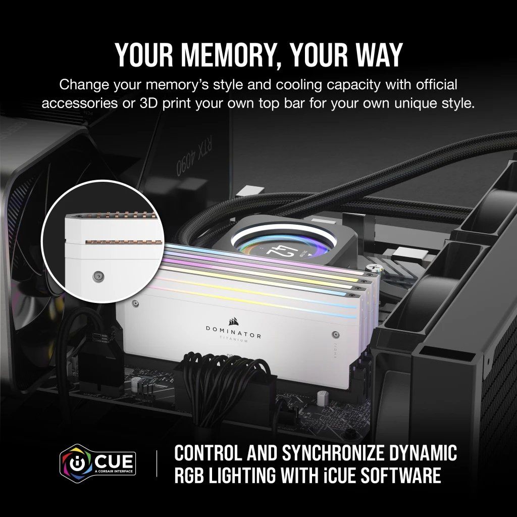 RAM Corsair DOMINATOR® TITANIUM RGB 32GB (2x16GB) DDR5 DRAM 7000MT/s CL34 Intel XMP Memory Kit — White