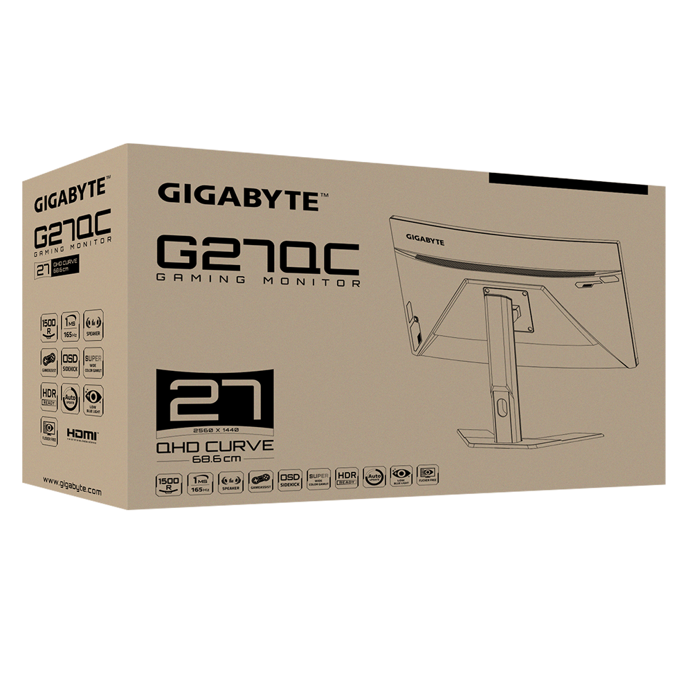 Màn hình GIGABYTE G27QC-A (27 inch/2K/VA/165Hz/1ms/250 nits/HDMI+DP/Cong)