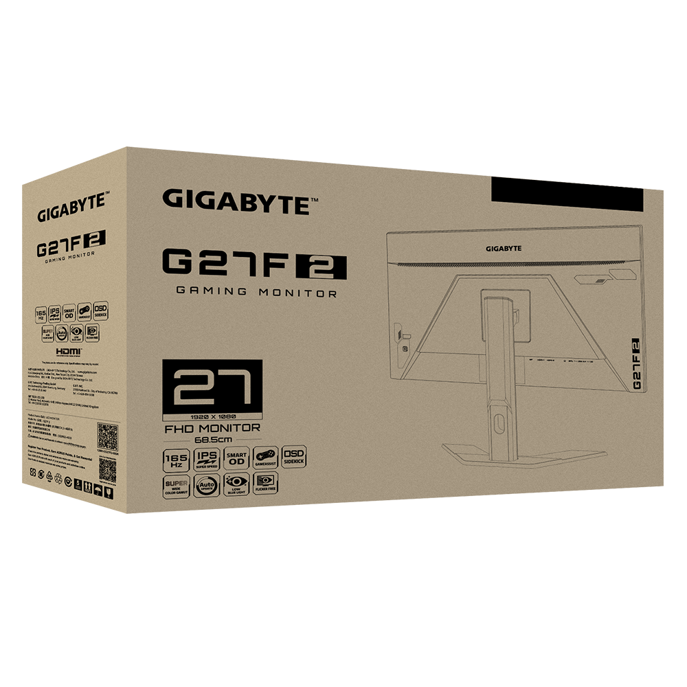 Màn hình GIGABYTE G27F 2(27inch/FHD/SSIPS/165Hz/1ms/400nits/HDMI+DP)