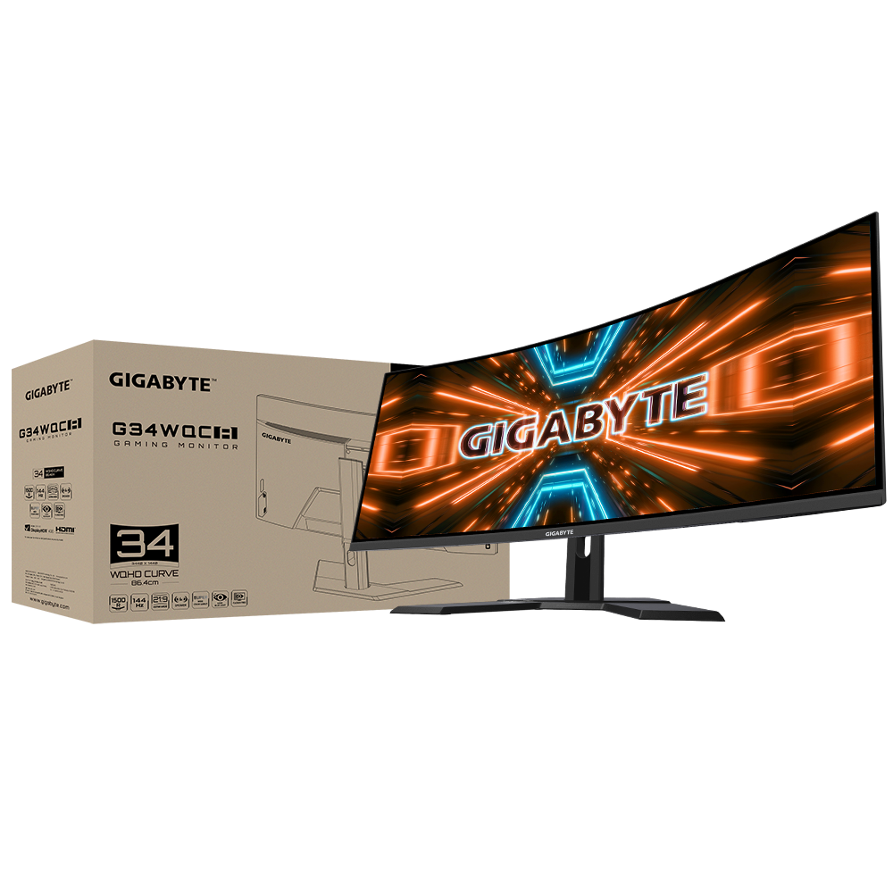 Màn hình GIGABYTE G34WQC-A Gaming (34 inch/WQHD/VA/144Hz/1ms/350nits/HDMI+DP/Loa/Cong)