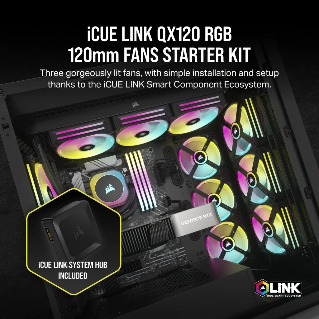 Fan Corsair iCUE LINK QX120 RGB 120mm PWM Starter Kit with iCUE LINK System Hub