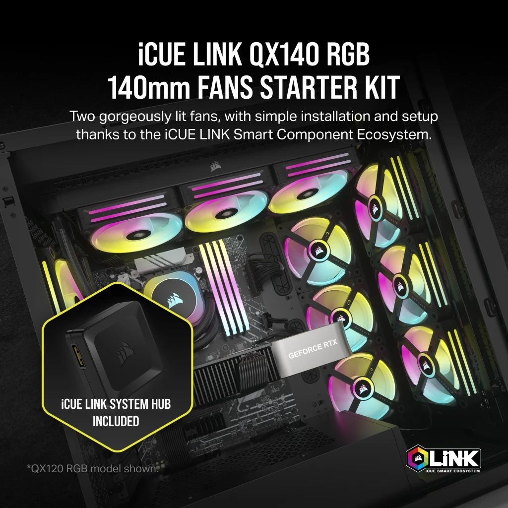 Fan Corsair iCUE LINK QX140 RGB 140mm PWM Starter Kit with iCUE LINK System Hub