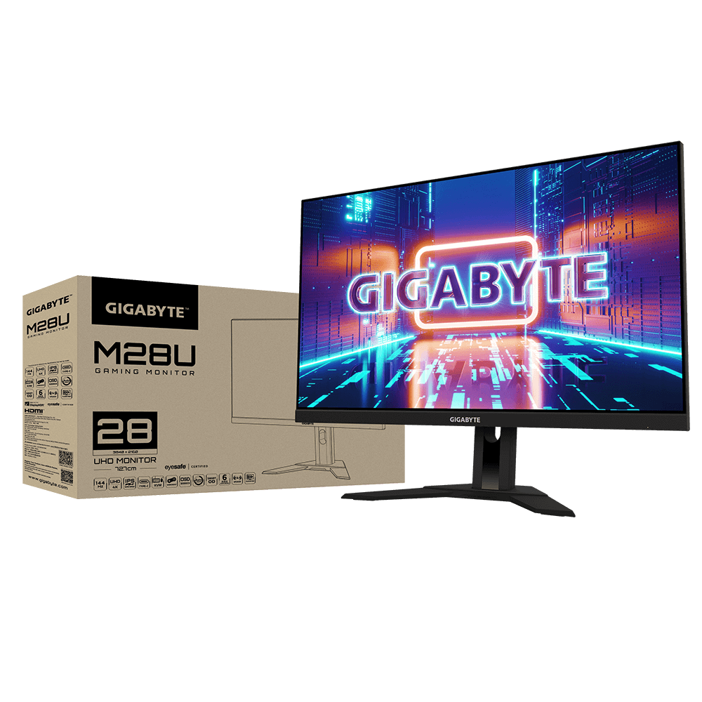 Màn hình GIGABYTE M28U (28 inch/UHD/Super IPS/144Hz/1ms/350nits/HDMI+DP+USBC+Audio/Loa/Freesync)